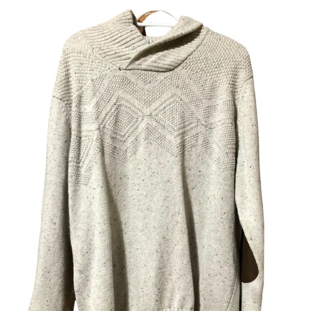 Ralph Lauren Chaps Men's Knit Sweater Large 61% Cotton Cream Ivory EUC  Patches